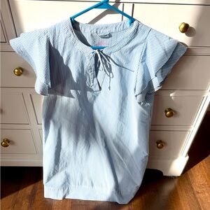 Blue Striped Dress with Tie Neck